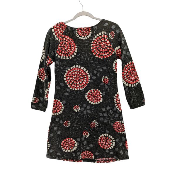 Aryeh by Anthropologie Floral Starburst Dress Small Red‎ Gray Retro Mod 60s Mini - Picture 3 of 13